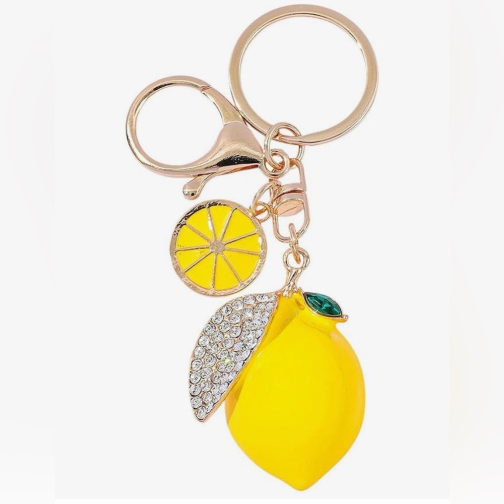 Yellow Lemon Keychain with Crystal Accents